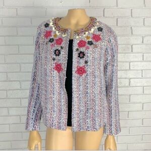 Anthropologie Summer Of Love Tweed Suzy Embellished Blazer Size M